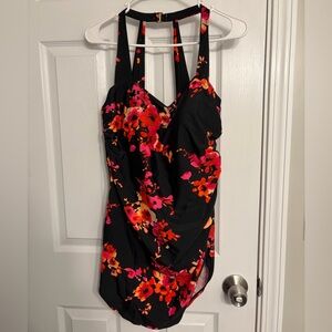 Floral Black and Red Women's One Piece Swimsuit